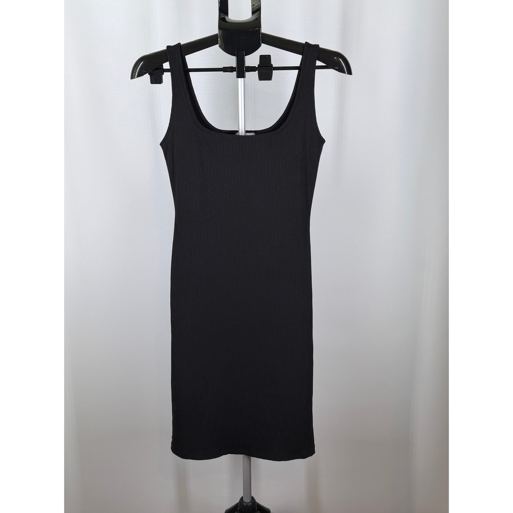 Haley & Jane Black Ribbed Knit Midi Dress Sleeveless Scoop Neck L